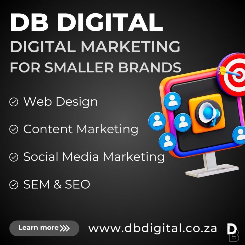 DB Digital, a digital marketing agency in Cape Town, specializes in web design, content marketing, social media marketing, SEM, and SEO services for smaller brands. Visit www.dbdigital.co.za to learn more.